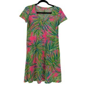 Lilly Pulitzer Womens XXS Pink Green Tropical Palm Print V-Neck Cotton Dress